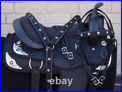 Horse Saddle Western Used Trail Barrel Black Silver Star Synthetic Tack 15 16 17