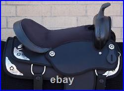 Horse Saddle Western Used Trail Barrel Black Silver Star Synthetic Tack 15 16 17