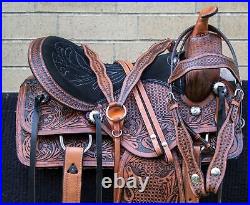 Horse Saddle Western Used Trail Barrel Floral Tooled Leather Tack 15 17 18