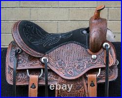 Horse Saddle Western Used Trail Barrel Floral Tooled Leather Tack 15 17 18