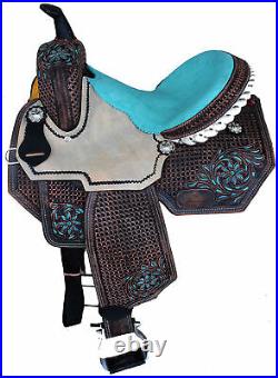 Horse Western Barrel Show Pleasure LEATHER SADDLE Turquoise 5090