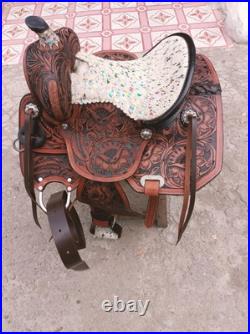 Kid's western leather saddle, Youth western leather trail saddle 8 To 12 Inch