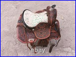 Kid's western leather saddle, Youth western leather trail saddle 8 To 12 Inch