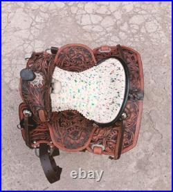 Kid's western leather saddle, Youth western leather trail saddle 8 To 12 Inch