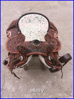 Kid's western leather saddle, Youth western leather trail saddle 8 To 12 Inch