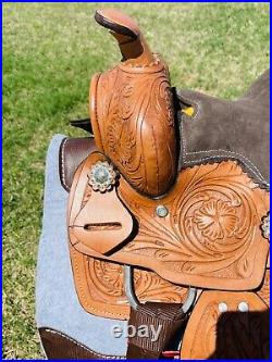Kids 8 Miniature Western Leather Brown Horse Show Saddle With Silver Accents