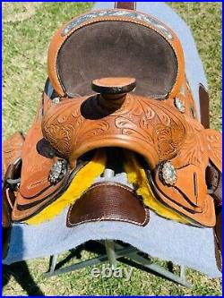 Kids 8 Miniature Western Leather Brown Horse Show Saddle With Silver Accents