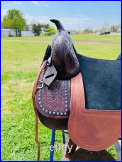 Kids-Adults Western Pleasure Treeless Horse Saddle With beads 12 to 16