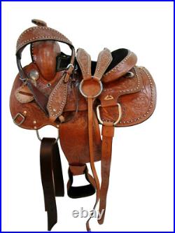 Kids Pony Saddle Western Pleasure Trail Floral Tooled Leather Used Tack 10 12 13