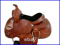 Kids Pony Saddle Western Pleasure Trail Floral Tooled Leather Used Tack 10 12 13