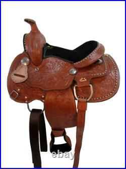 Kids Pony Saddle Western Pleasure Trail Floral Tooled Leather Used Tack 10 12 13