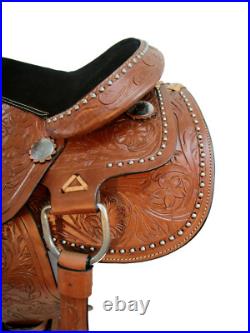 Kids Pony Saddle Western Pleasure Trail Floral Tooled Leather Used Tack 10 12 13