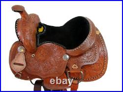Kids Pony Saddle Western Pleasure Trail Floral Tooled Leather Used Tack 10 12 13