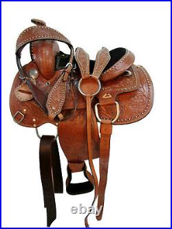 Kids Saddle Pro Western Barrel Racing Trail Leather Horse Pleasure Tack 10 12 13