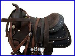 Kids Trail Saddle Western Horse Pleasure Silver Studded Brown Tack Set 12 13 14