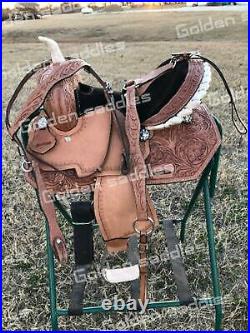 Kids Western Horse Barrel Saddle Horse Floral Tooled Leather 10 12 13 USA