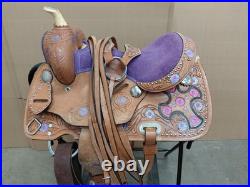 Kids Western Saddle Youth Barrel Racing Trail Pleasure Purple Used Tack Set 13