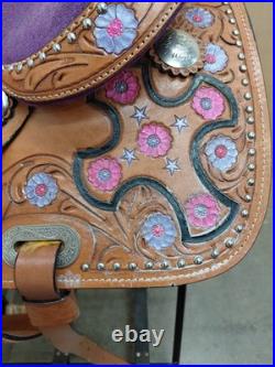 Kids Western Saddle Youth Barrel Racing Trail Pleasure Purple Used Tack Set 13