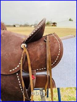 Kids-Youth Western Leather Ranch Horse Saddle with Buck Stitching 10 12 13