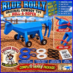 LAST ROLLY the Wheeled Original Cowboy Toy ROLL-A-ROPER ROOSTER CROWS LARIATS