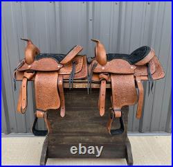 LOT OF 2 Pony Saddles 12 Kids Western Saddle Leather Horse Tack Set Bundle