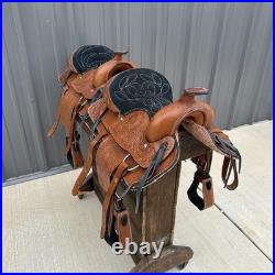 LOT OF 2 Pony Saddles 12 Kids Western Saddle Leather Horse Tack Set Bundle