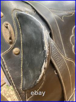 Leather Australian saddle, no horn, used, see pics for condition/size
