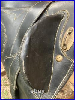 Leather Australian saddle, no horn, used, see pics for condition/size