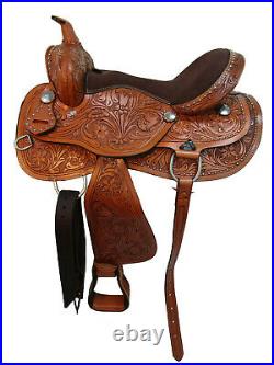 Leather Deep Tooled Carved Floral Western Premium Western Barrel Horse Saddle