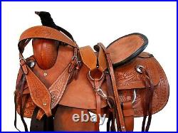 Leather Floral Basket Weave Tooled Rancher Horse Saddle Tack Hard Seat Rough Out