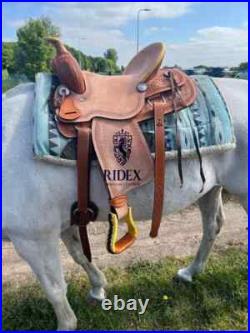 Leather Hand carved Roper Ranch Western Hard seat Saddle Size 15