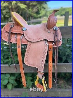 Leather Hand carved Roper Ranch Western Rough Out Saddle All Size 10-18.5 F/S