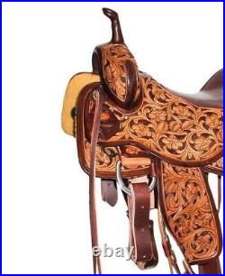 Leather Horse Saddle Barrel Western Racing Carving Tooled Tack 12-18 Free Ship