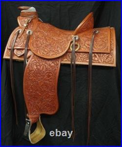 Leather Horse Saddle Western Wade Tree A Fork Work Tooled Carved Ranch Roping