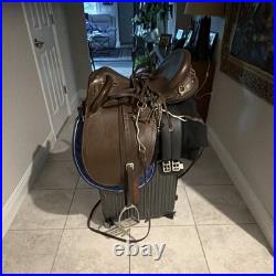 Leather Pleasure/Trail Western Horse Saddle, Traditional Design, Brown, 15 in