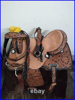 Leather Western Barrel Hand Carved Saddle with set Free Shipping