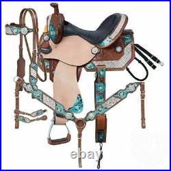 Leather Western Barrel Horse Tack Saddle With Set Size 10-18.5 Free Shipping