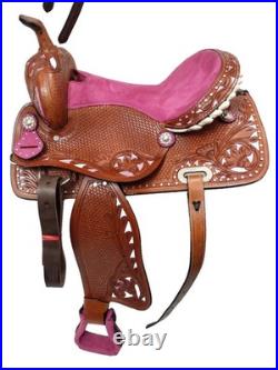 Leather Western Barrel Pink Suede Seat Horse Saddle With Tack Set in All Sizes