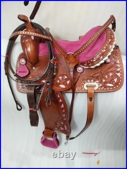 Leather Western Barrel Pink Suede Seat Horse Saddle With Tack Set in All Sizes