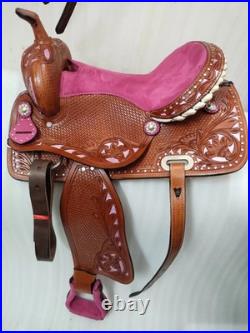 Leather Western Barrel Pink Suede Seat Horse Saddle With Tack Set in All Sizes