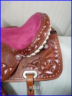 Leather Western Barrel Pink Suede Seat Horse Saddle With Tack Set in All Sizes