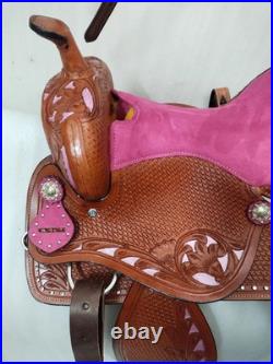 Leather Western Barrel Pink Suede Seat Horse Saddle With Tack Set in All Sizes