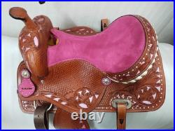 Leather Western Barrel Pink Suede Seat Horse Saddle With Tack Set in All Sizes