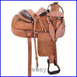 Leather Western Barrel Racing Horse Saddle Premium Quality Tack Set Size 14-18