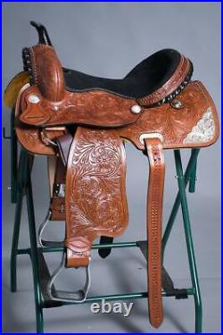 Leather Western Barrel Racing Horse Saddle Premium Quality Tack Set Size 14-18