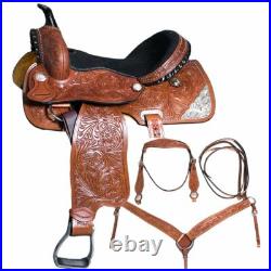Leather Western Barrel Racing Horse Saddle Premium Quality Tack Set Size 14-18