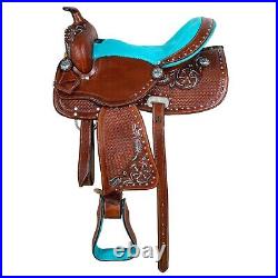 Leather Western Barrel Racing Horse Saddle Premium Quality Tack Set Size 14-18