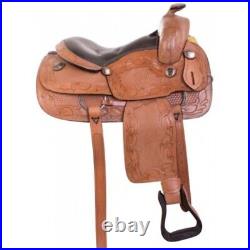 Leather Western Barrel Racing Horse Saddle Premium Quality Tack Set Size 14-18