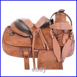 Leather Western Barrel Racing Horse Saddle Premium Quality Tack Set Size 14-18