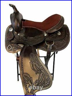 Leather Western Barrel Racing Horse Saddle Premium Quality Tack Set Size 14-18